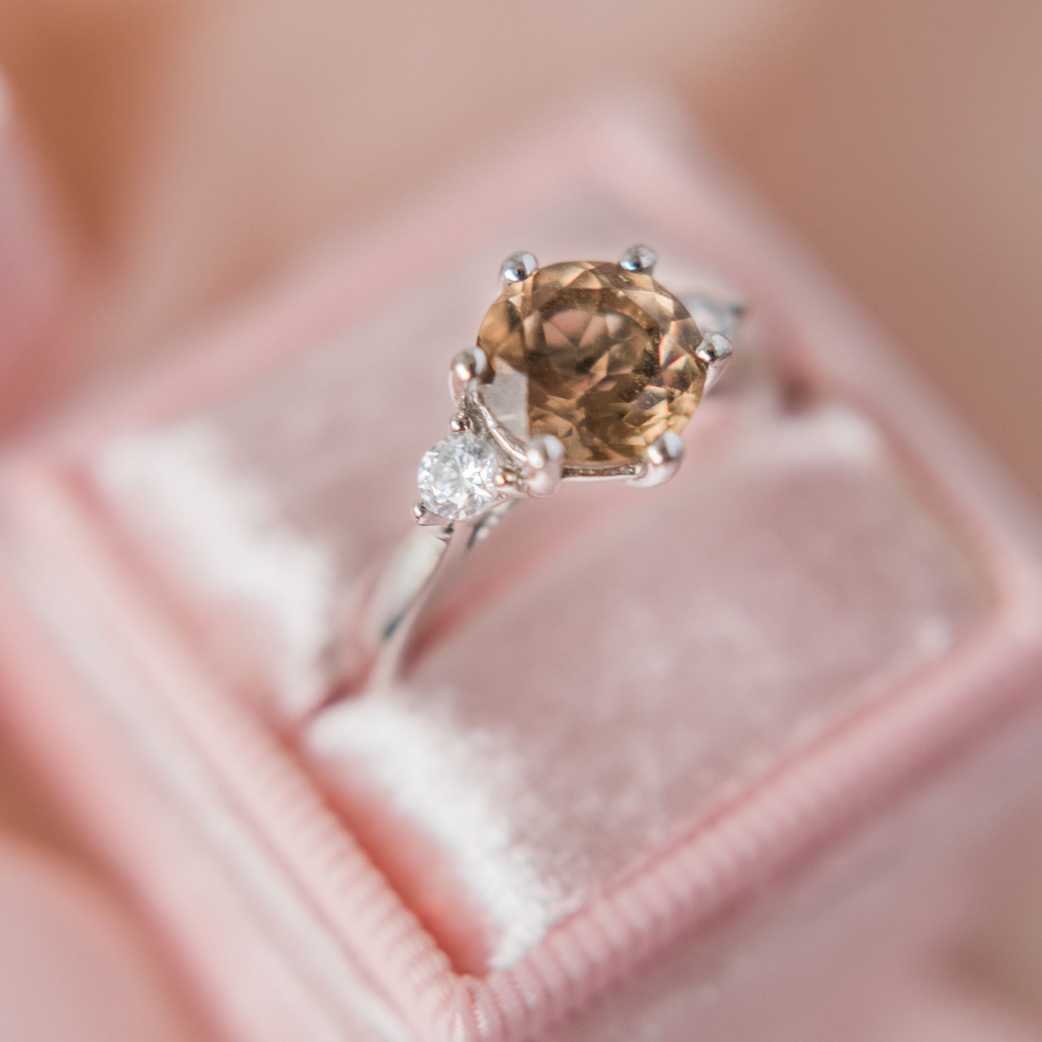 925 Silver White Gold Plated Smoky Quartz (cz) Delicate Promise Ring Jewelry